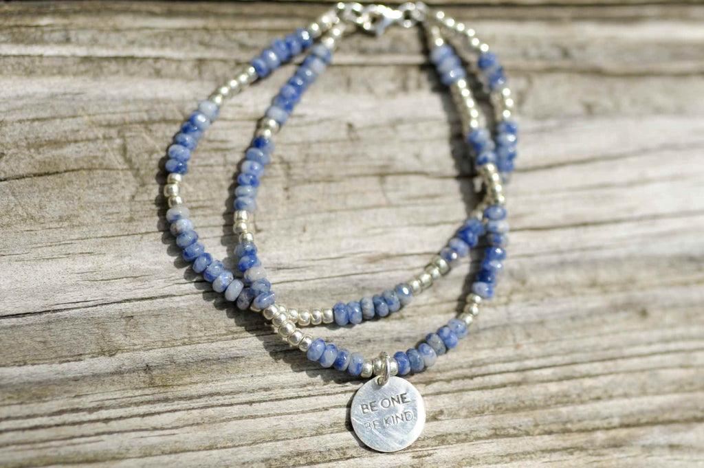 BE ONE. BE KIND. SODALITE TWO STRAND BRACELET WITH SILVER GLASS BEADS