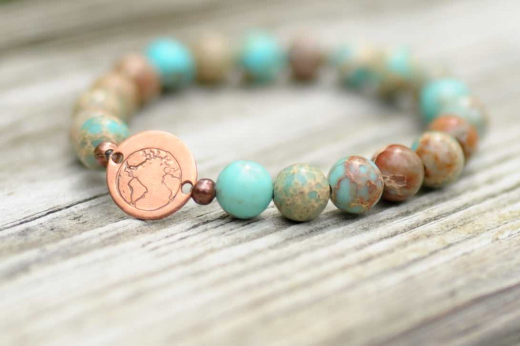 BE ONE. BE KIND. TURQUOISE SEA SEDIMENT JASPER AND AFRICAN TURQUOISE BRACELET